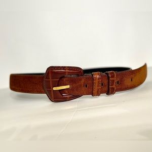 Vintage Genuine Suede & Leather Belt Rich Brown 27.5-31.5”. No Flaws